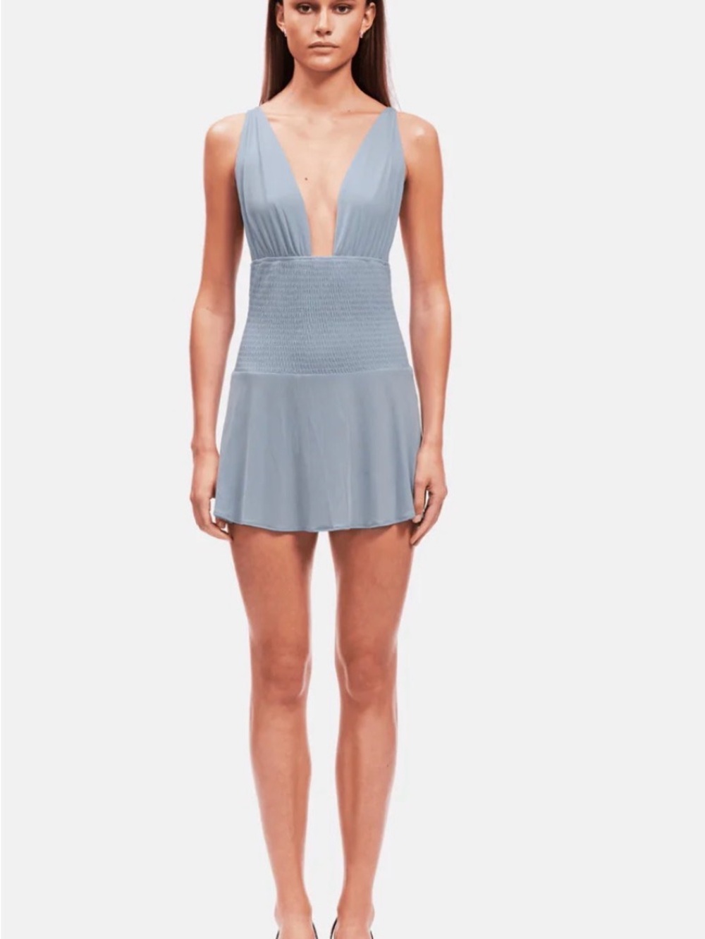 ALBA Sleeveless Plunging Mini Dress in Pale Blue